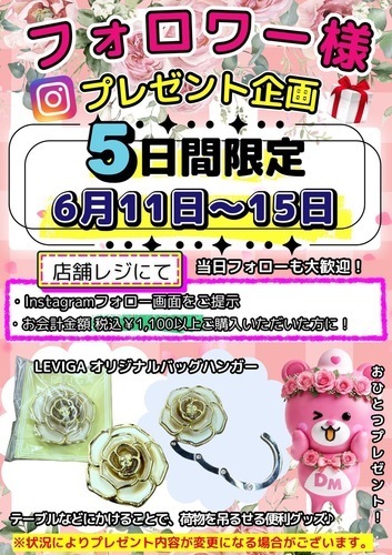 6/11-15 5日間限定❣️🎁Instagramフォロワー様プレゼント企画🎁